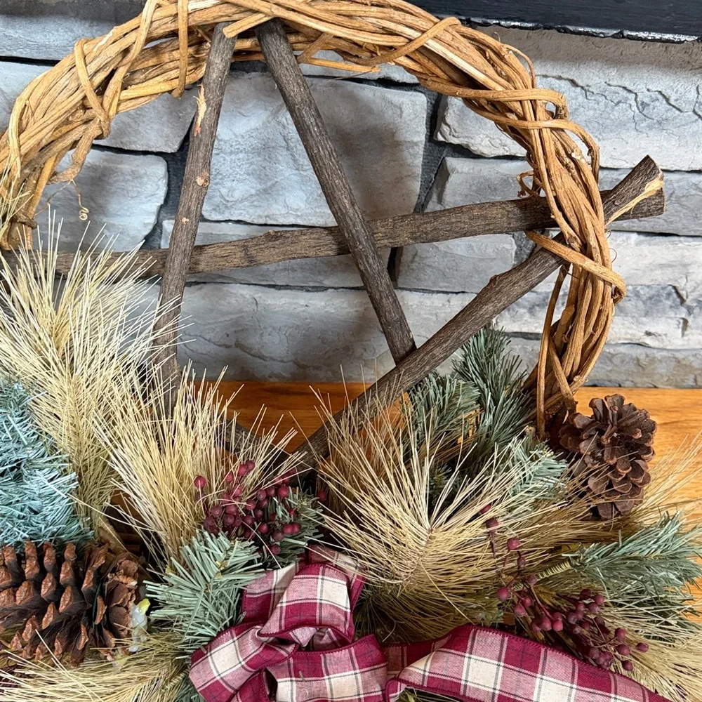 Rustic Holiday Wreath with Pinecones and Plaid Ribbon